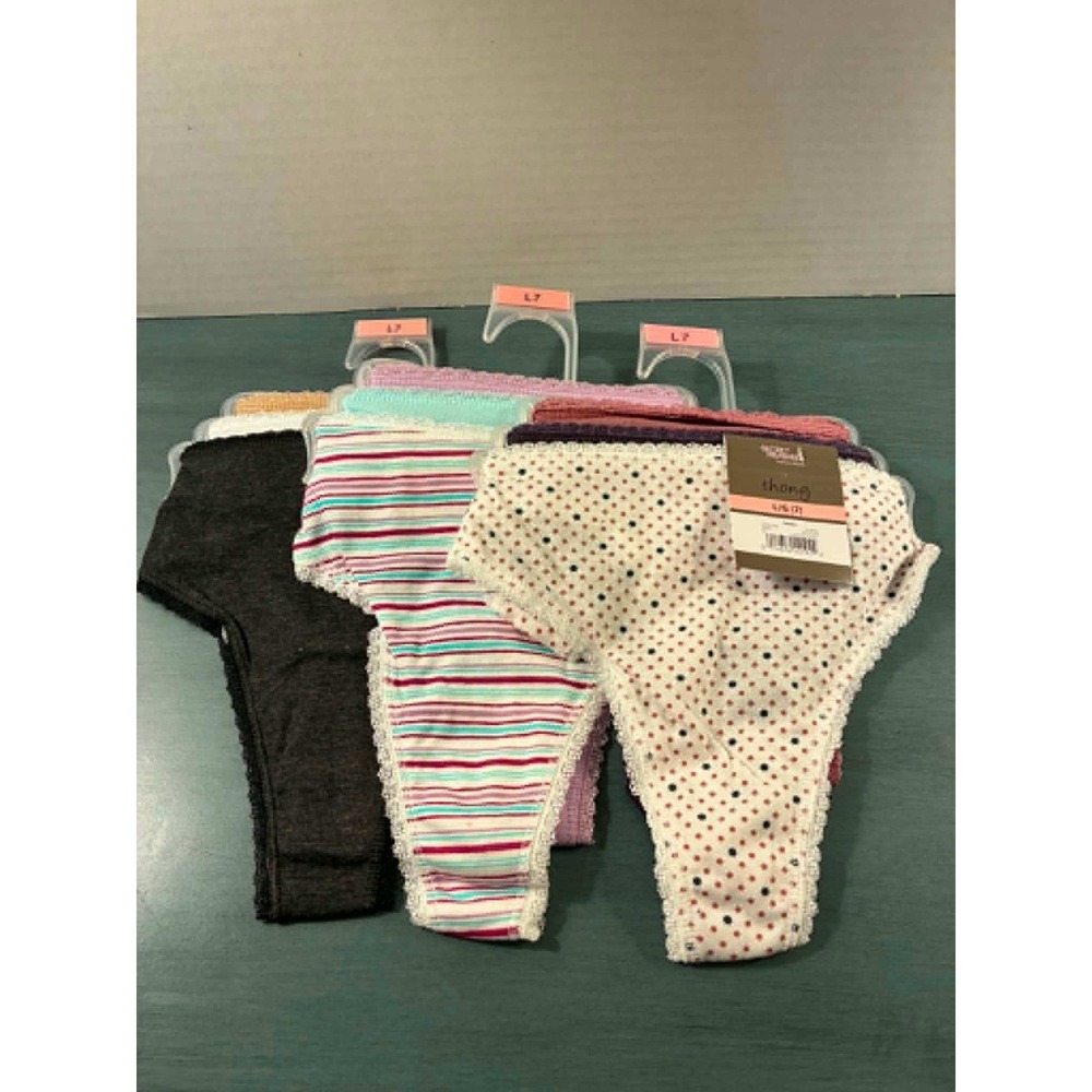 Secret Treasures Women Thong Panties 9‎ Pack Multi Color Lace Trim Large 7 New